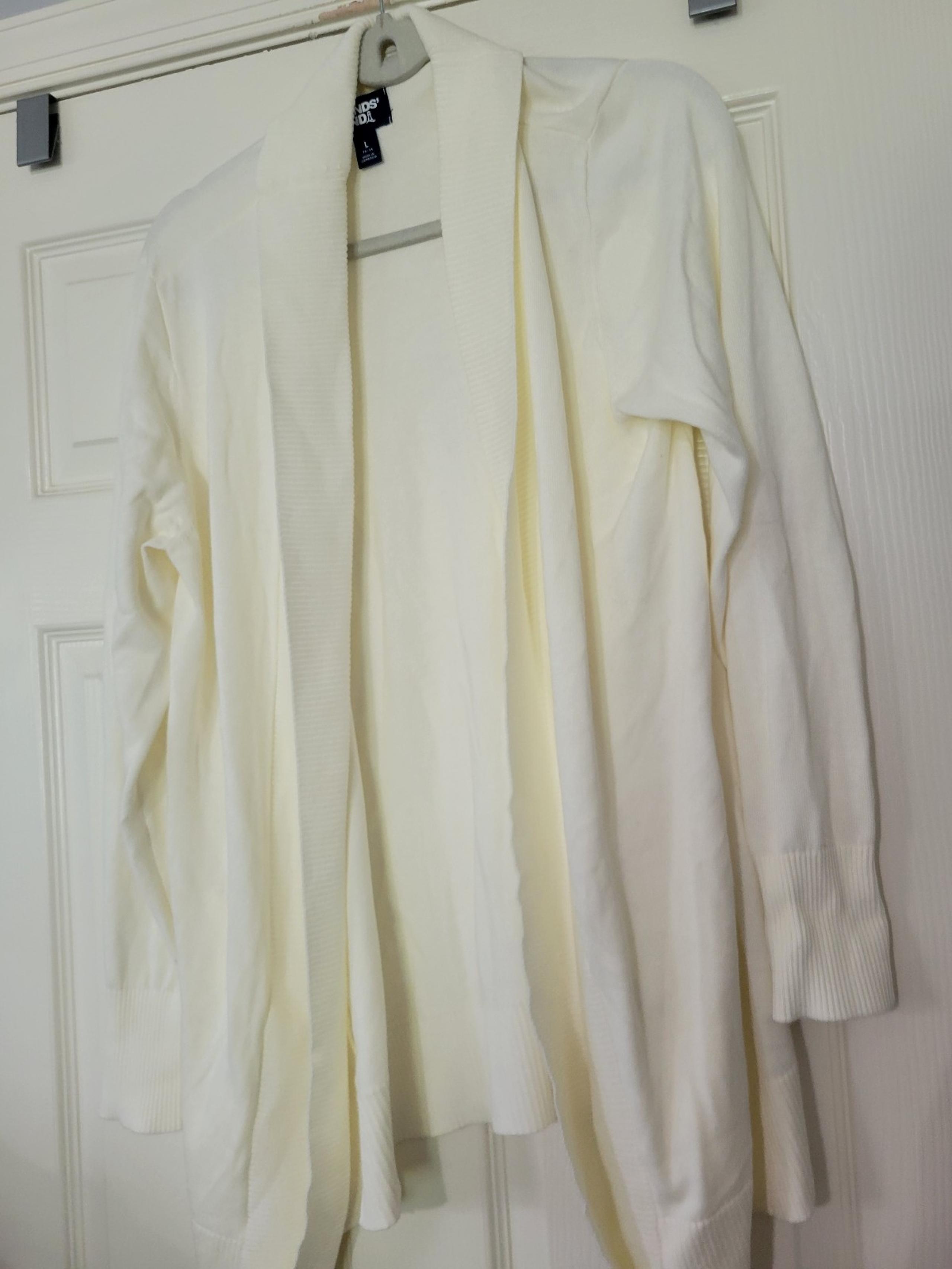 Lands' End Womens Open Front Cardigan Pockets Off White 
Boho Size L