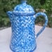 Vintage blue spongeware coffee pot coffeepot ceramic
