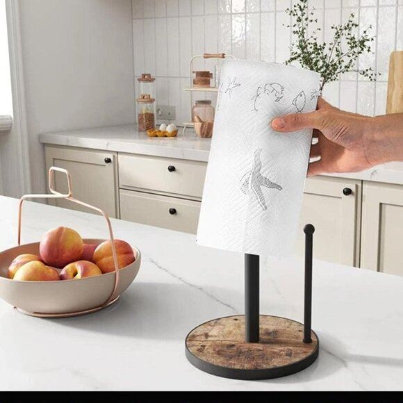NEW Paper Towel Holder Countertop with Heavy Duty Wood Base