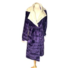 Vintage Southeast Novelty Purple Faux Fur Lined Robe Jacket Pockets Cottagecore