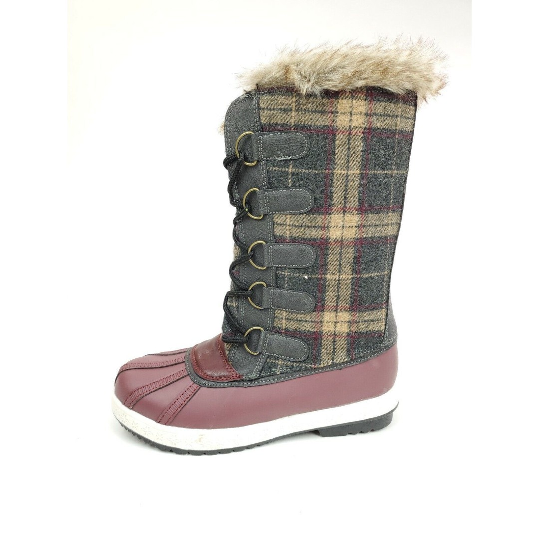 JUSTFAB Tapanga Flat Boots Winter Snow Boots In Burgundy Size 6.5