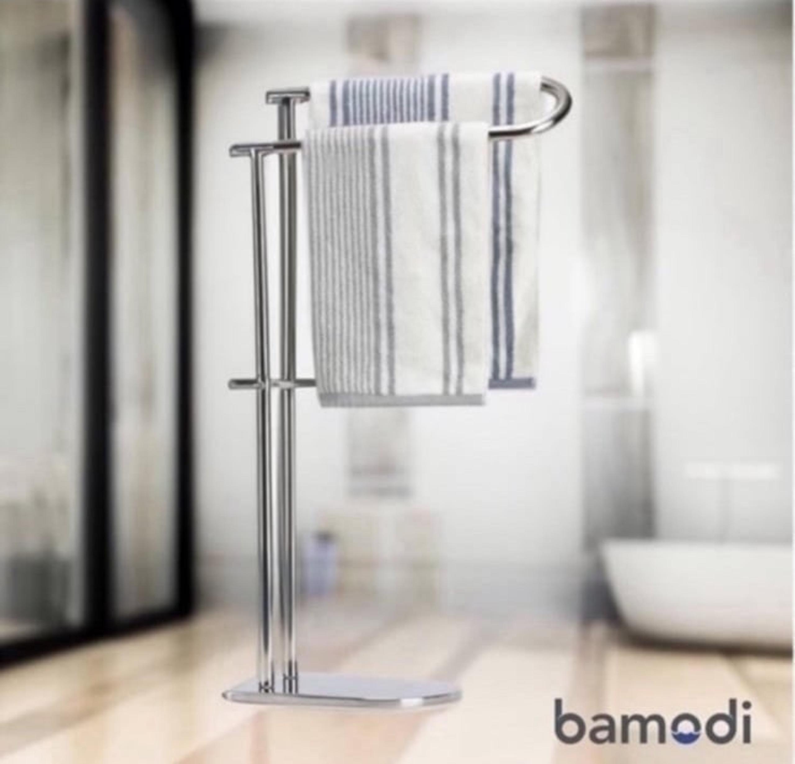Bamodi Freestanding Towel Rack w/ Offset Drying Rails - Silver Steel Finish