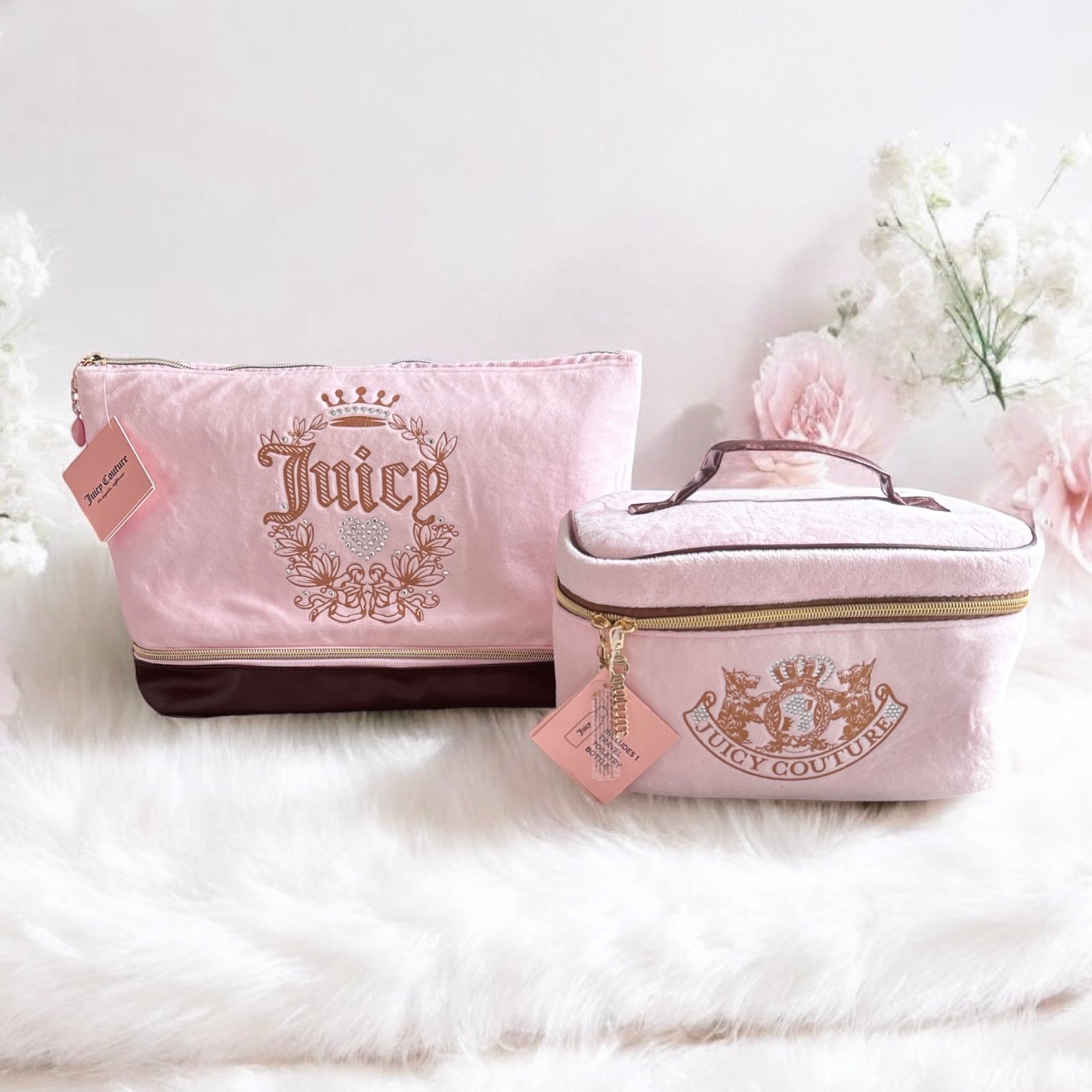 Juicy Couture pink velour cosmetic bags NWT