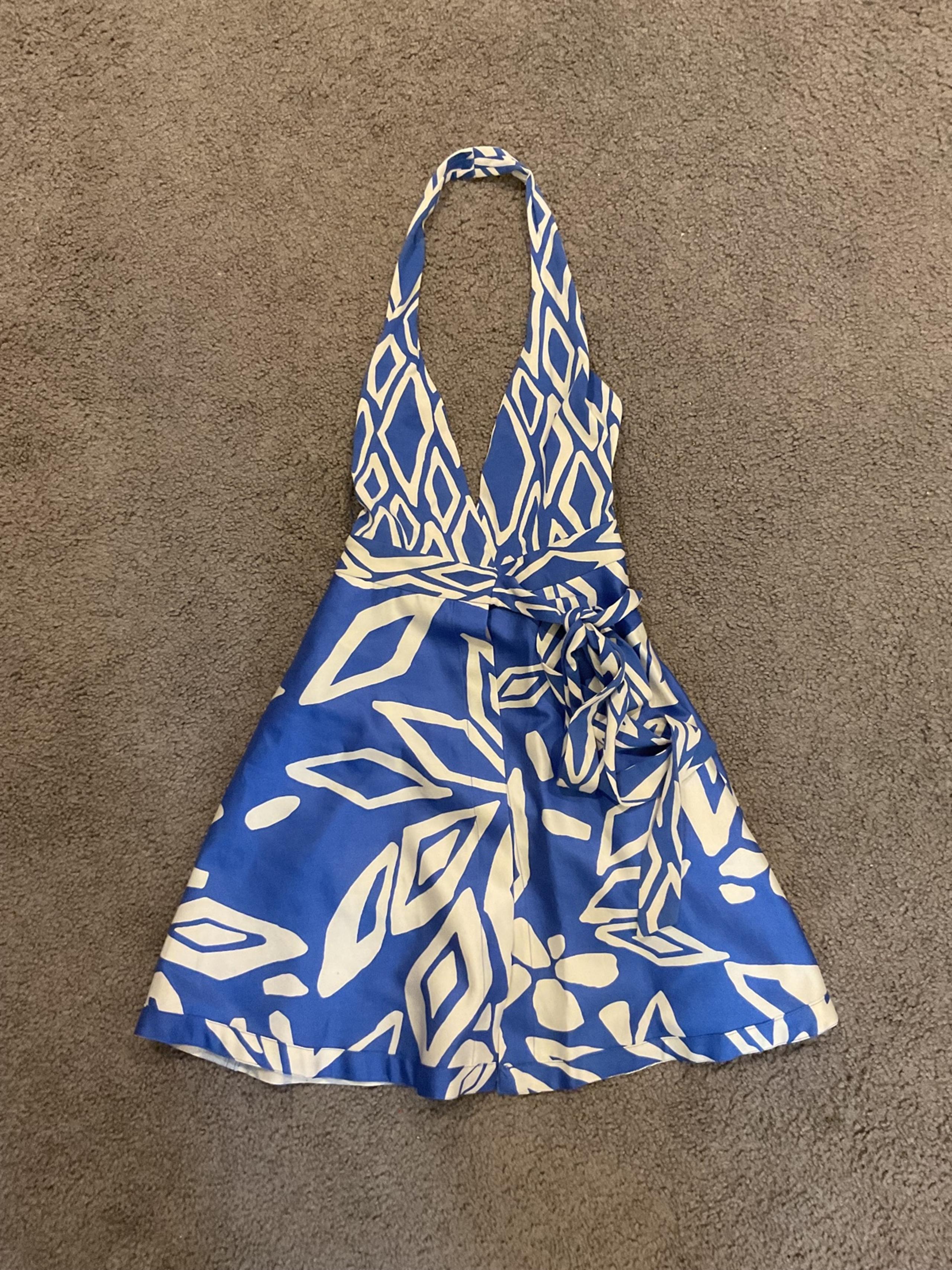 Diane Von FURSTENBERG DVF Wrap Halter Blue Mini Dress sz 0