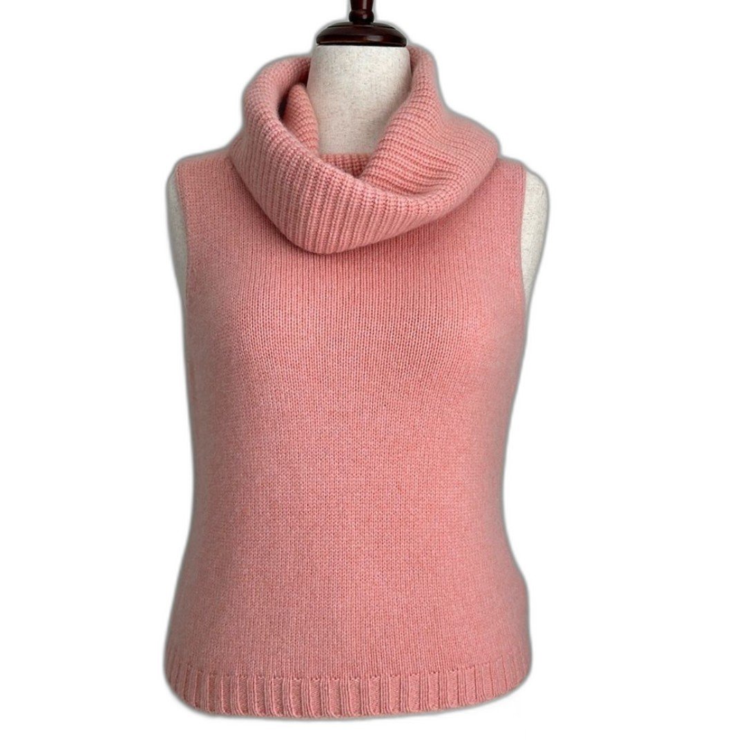 Cashmere Studio Women’s Sleeveless Turtleneck Sweater Pink Made in Scotland M