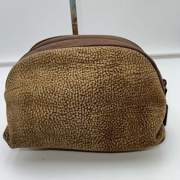 BORBONESE Pouch Redwall Quail Pattern Suede x Leather