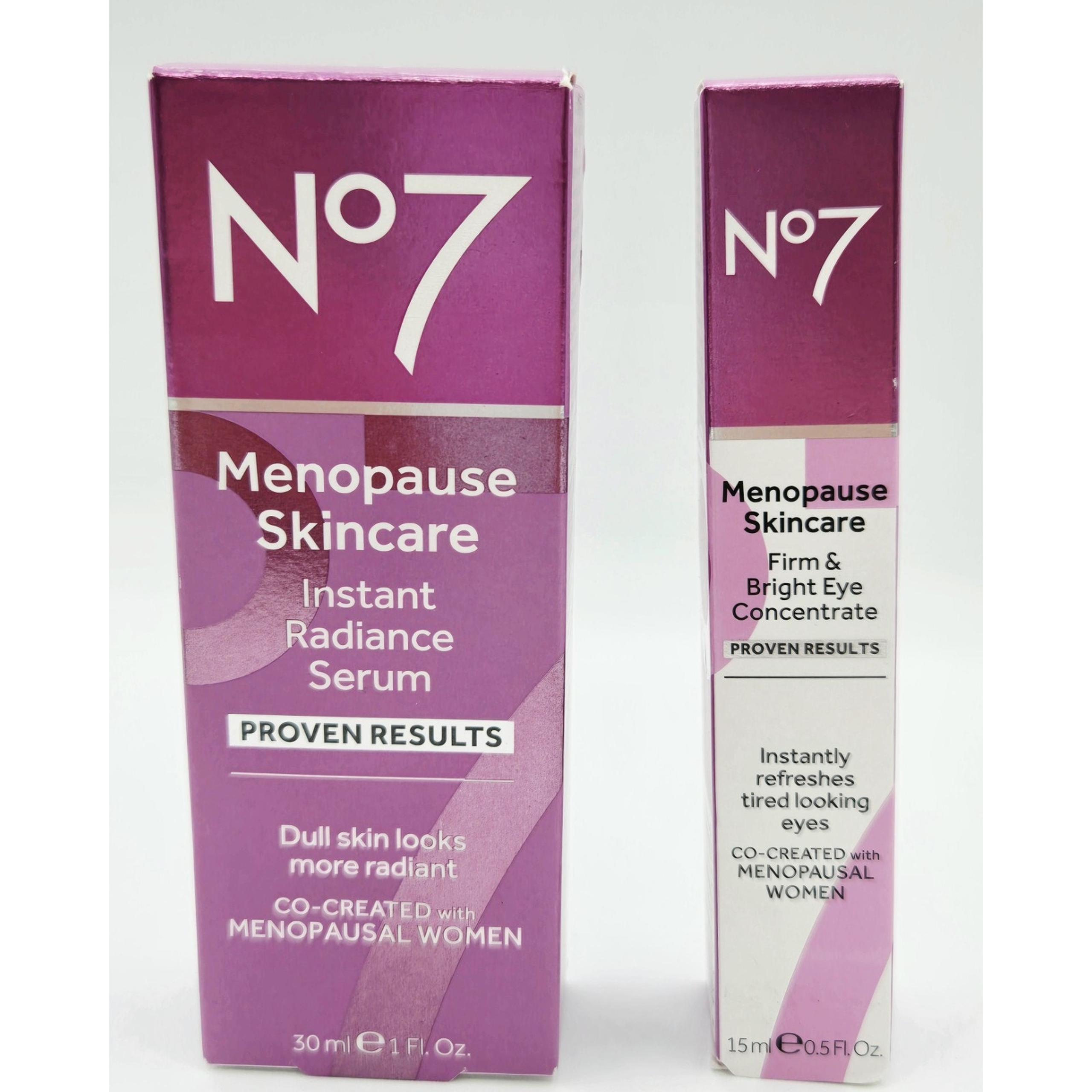 No7 Menopause Skincare Instant Radiance Serum 1 oz & Firm And Bright Concentrate