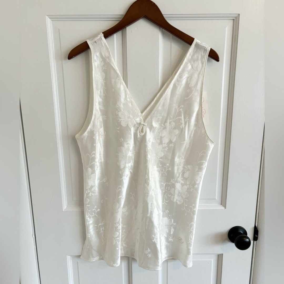 Oscar De La Renta silky white ivory floral sleep top tank size XL new