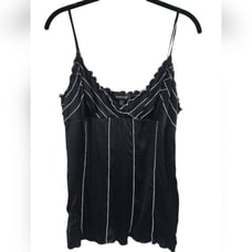 BEBE silk camisole tank top, Y2K, black/white striped, size M
