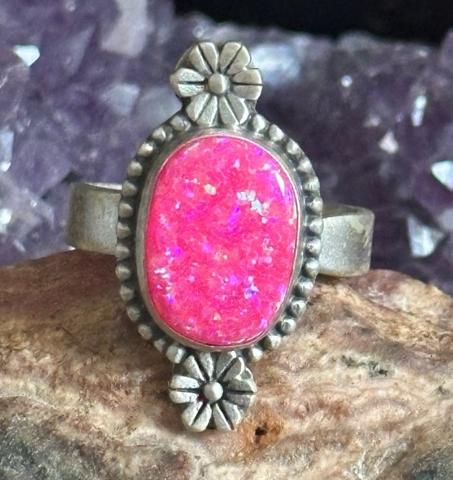 Aurora Balloon Pink Opal Southwestern Sterling Silver Ring