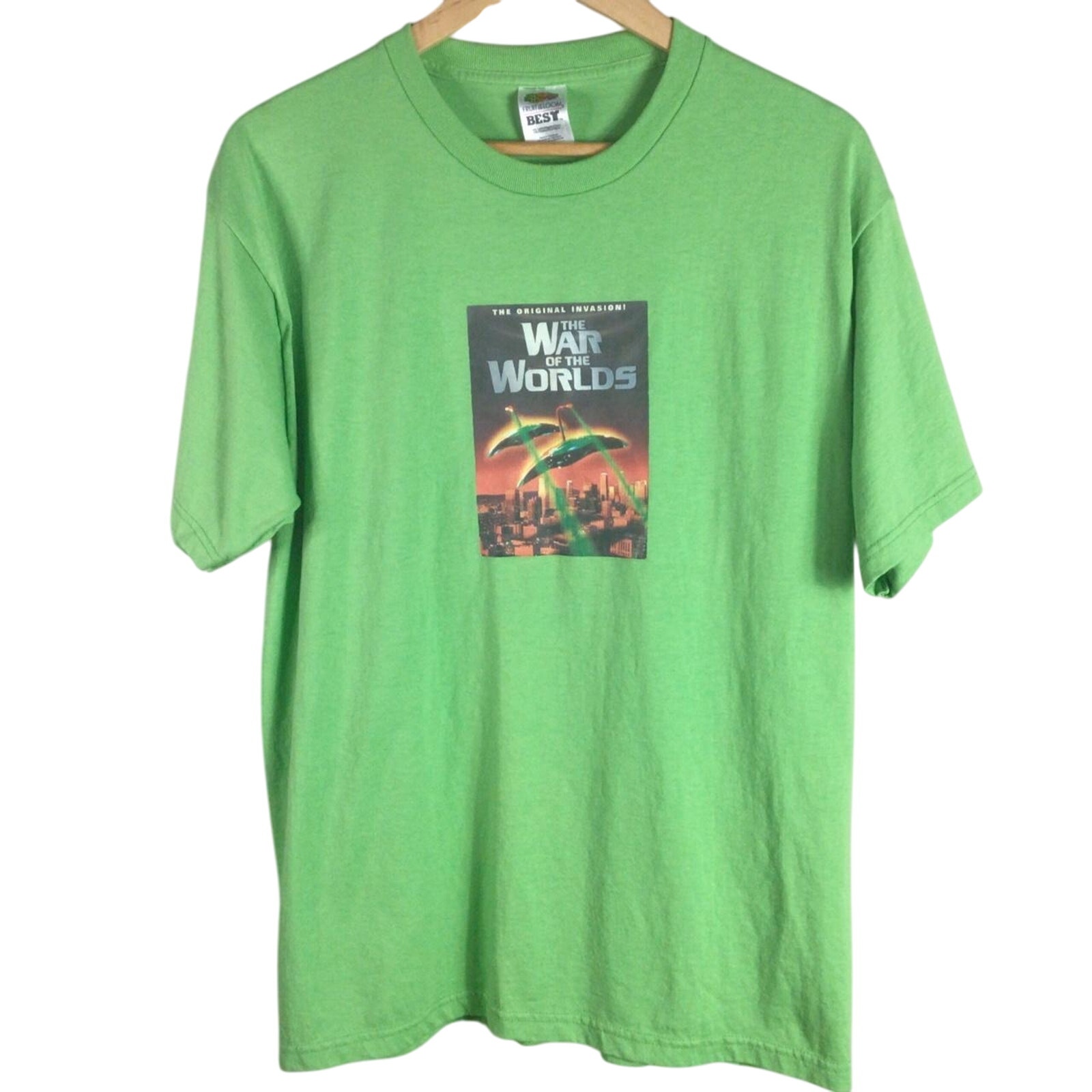 Vintage 90’s War Of The World iron on T Shirt Green Large