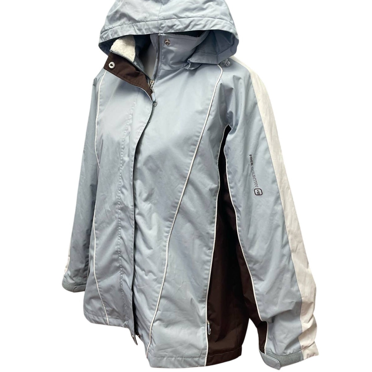 Radiance Free County Womens Large Long Full Zip Hooded Polyester Blend Coat