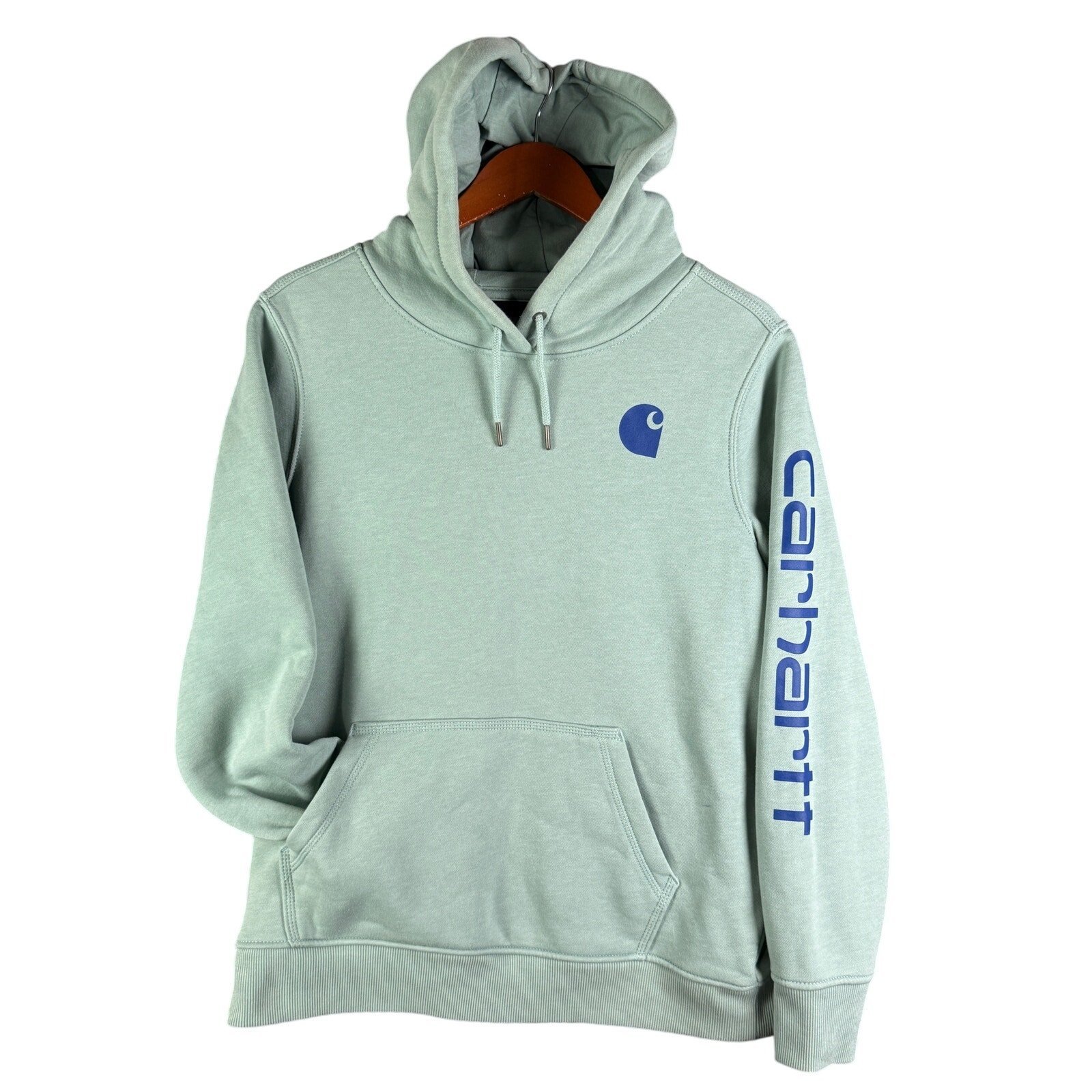 Carhartt Graphic Logo Sleeve Pullover Relaxed Hoodie Green Blue Women Large12-14