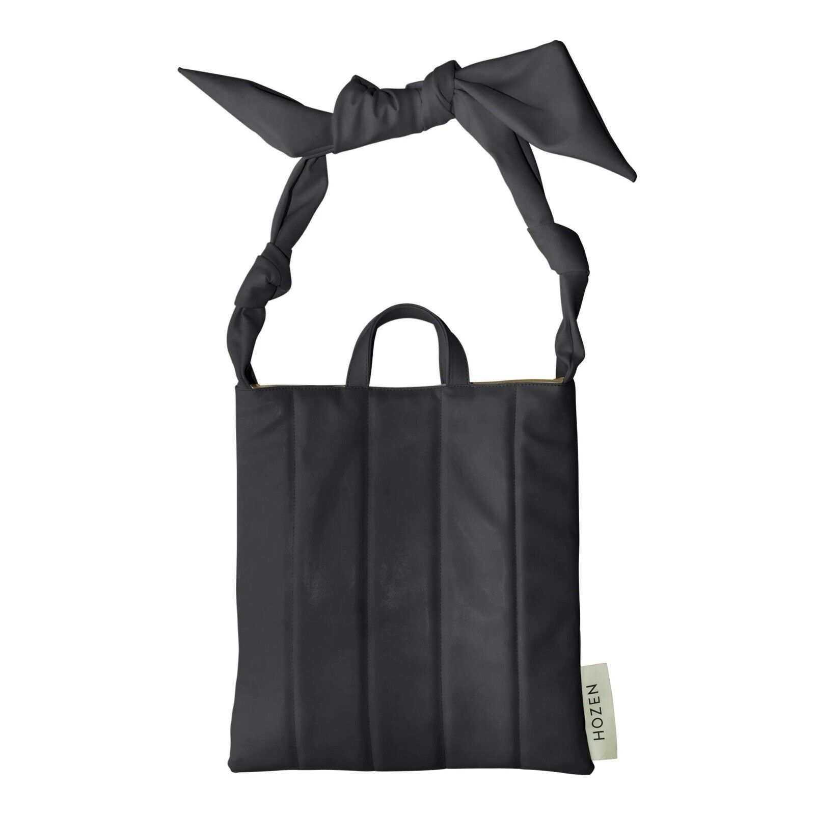 Hozen Vegan Leather Quilted Market Tote Black Large With Bow
