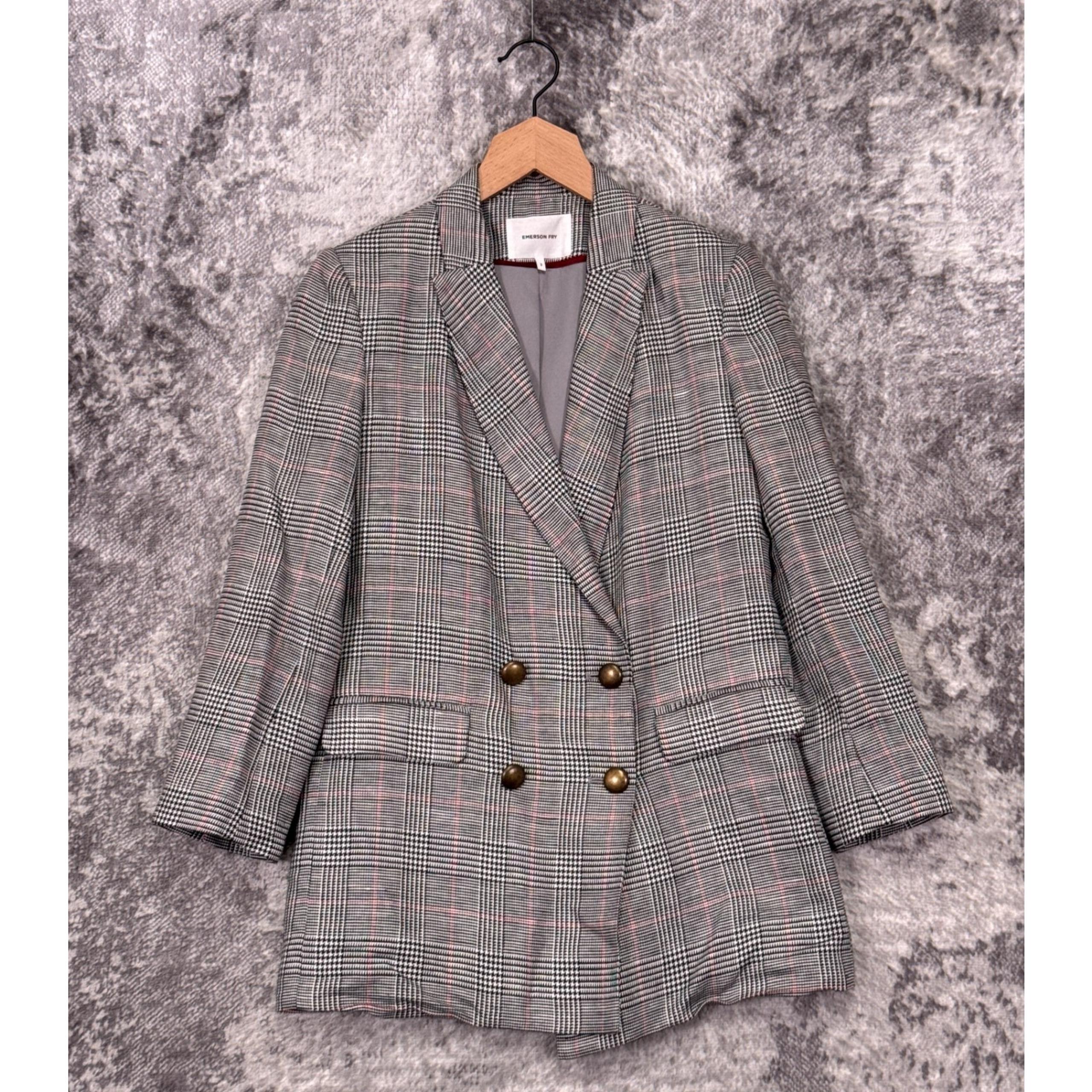 Emerson Fry Lee Jacket 2 Womens Linen Plaid Double Breasted Blazer
