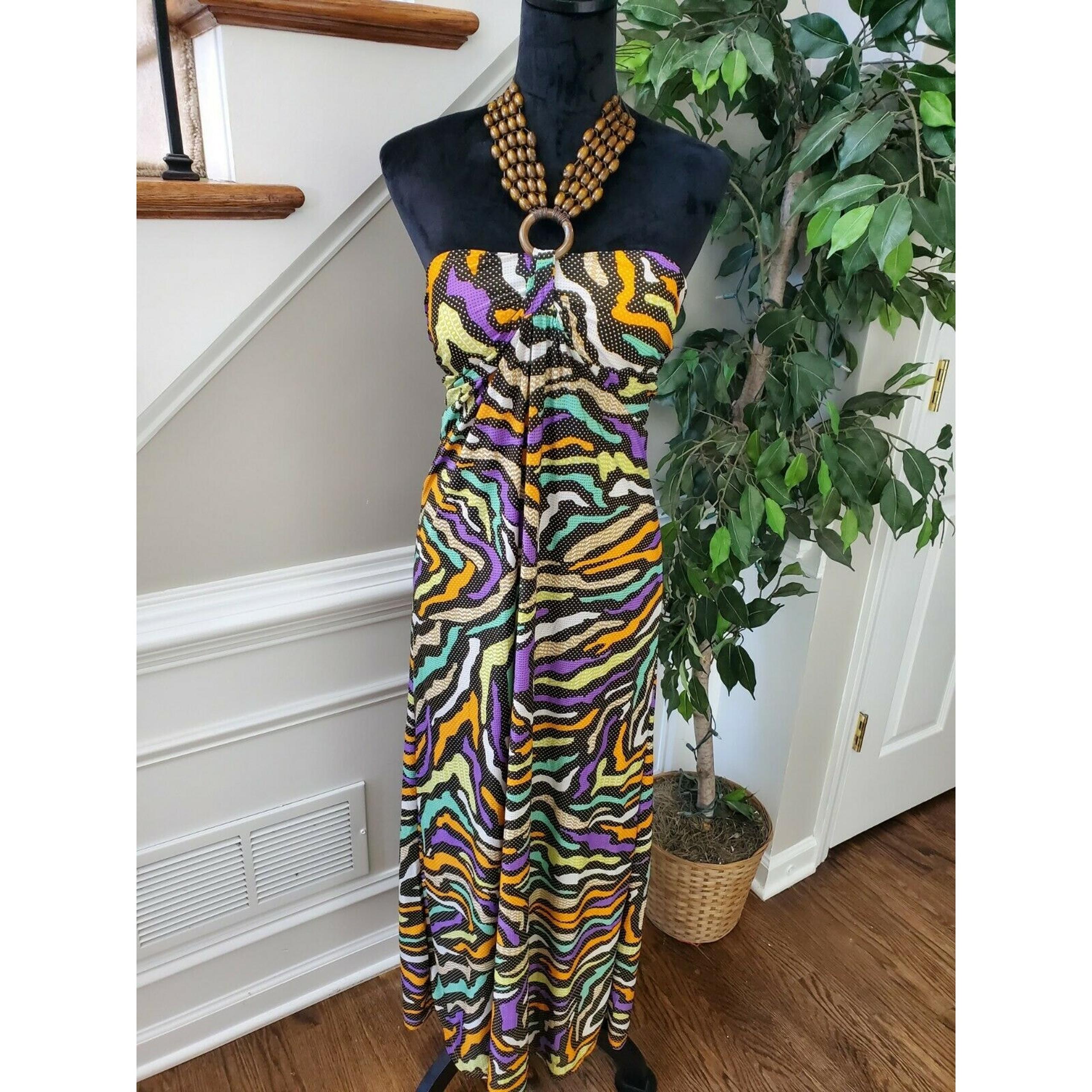 Just Love Women Multicolor Polyester Halter Neck Off Shoulder Long Maxi Dress S