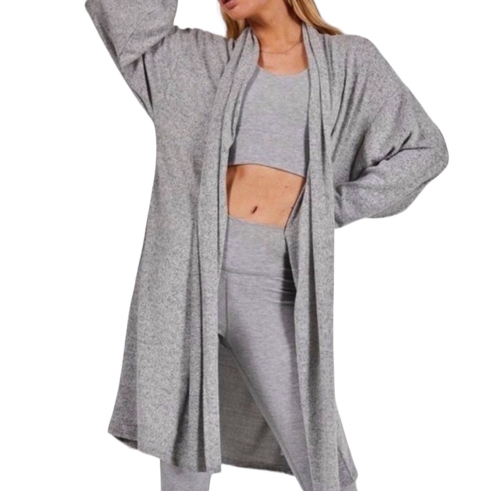 Joah Brown Oversized Gray Open Front Long Cardigan Duster