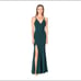 Dress the Population Iris Green Deep V Full Length Satin Gown Dress