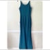 Dress the Population Iris Green Deep V Full Length Satin Gown Dress
