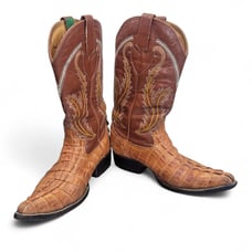 Bill Tucker Men's Size 7.5 Alligator Print Cowboy Boots Western Caimen Brown