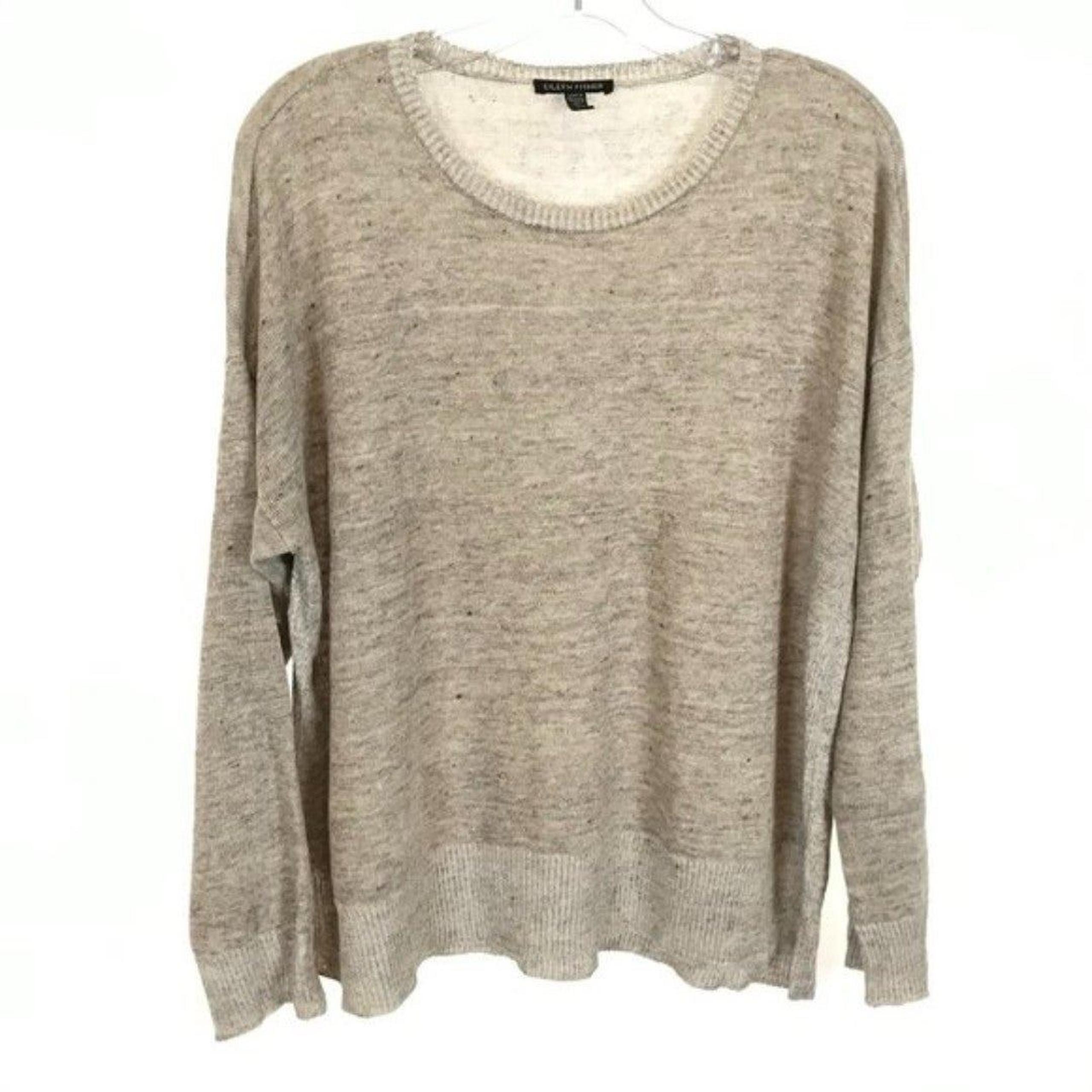 Womens Size Medium Eileen Fisher Beige Pure Organic Linen Pullover Sweater