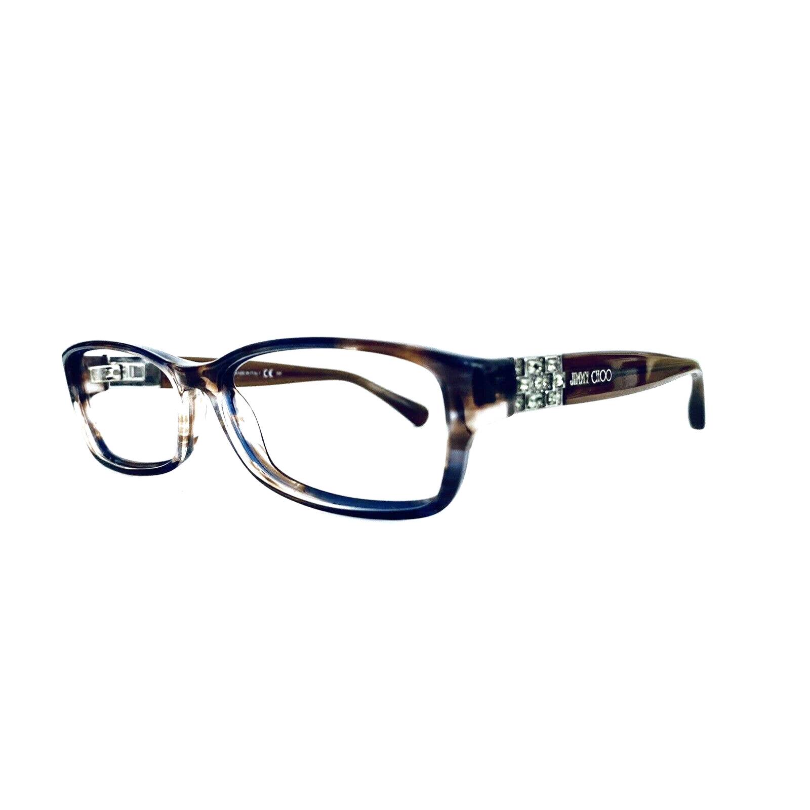 Jimmy Choo Blue Brown Clear Marble Glasses W Crystal Temples Italy 53 14 135