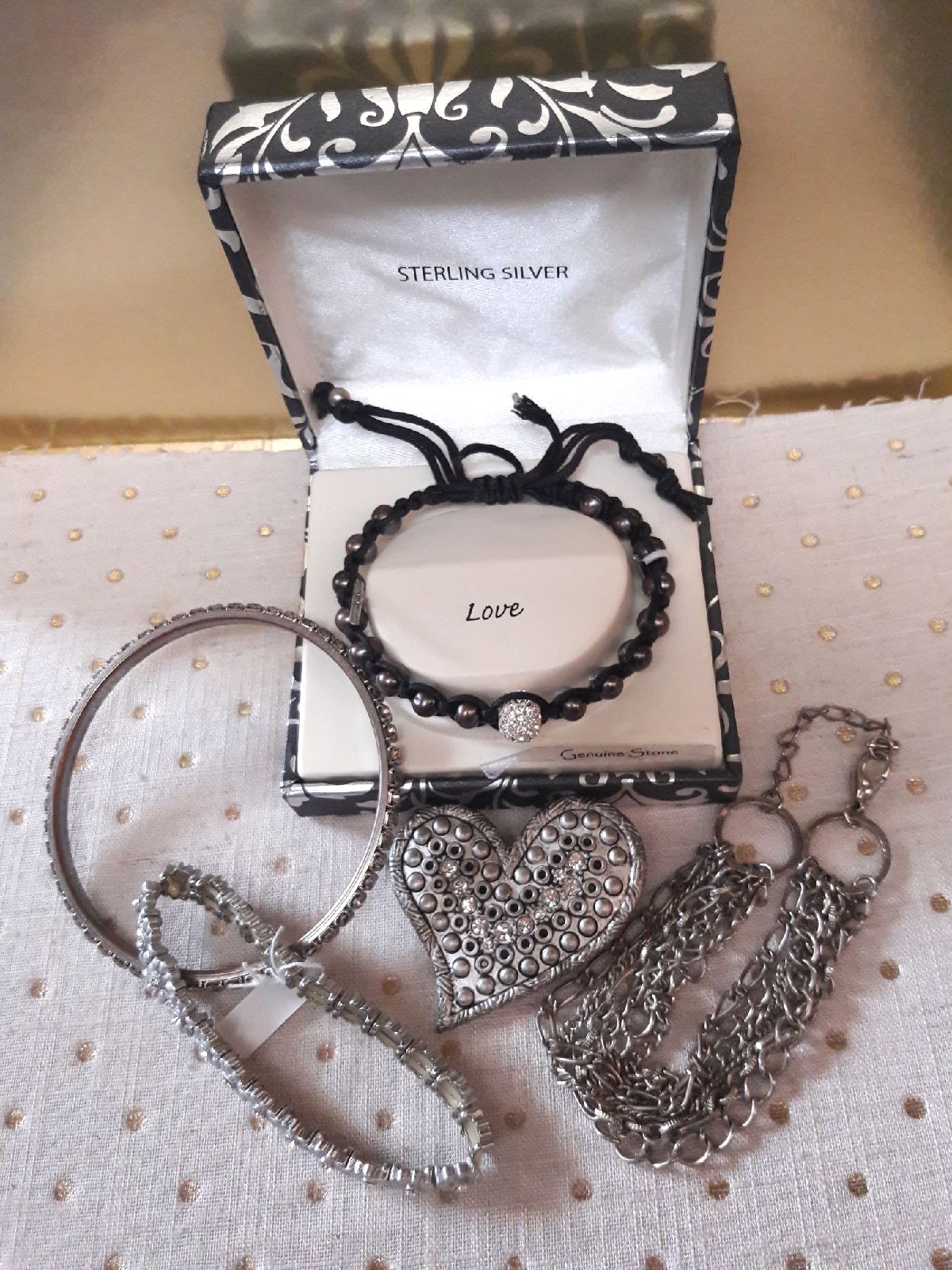 Sterling Pearl Crystal heart bracelet Lo
