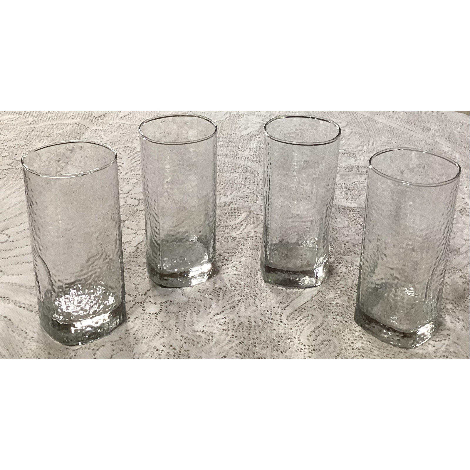 Set Of 4 Vintage Libbey Crisa Clear Dimpled Pinched Grip Glass Tumbler 18oz