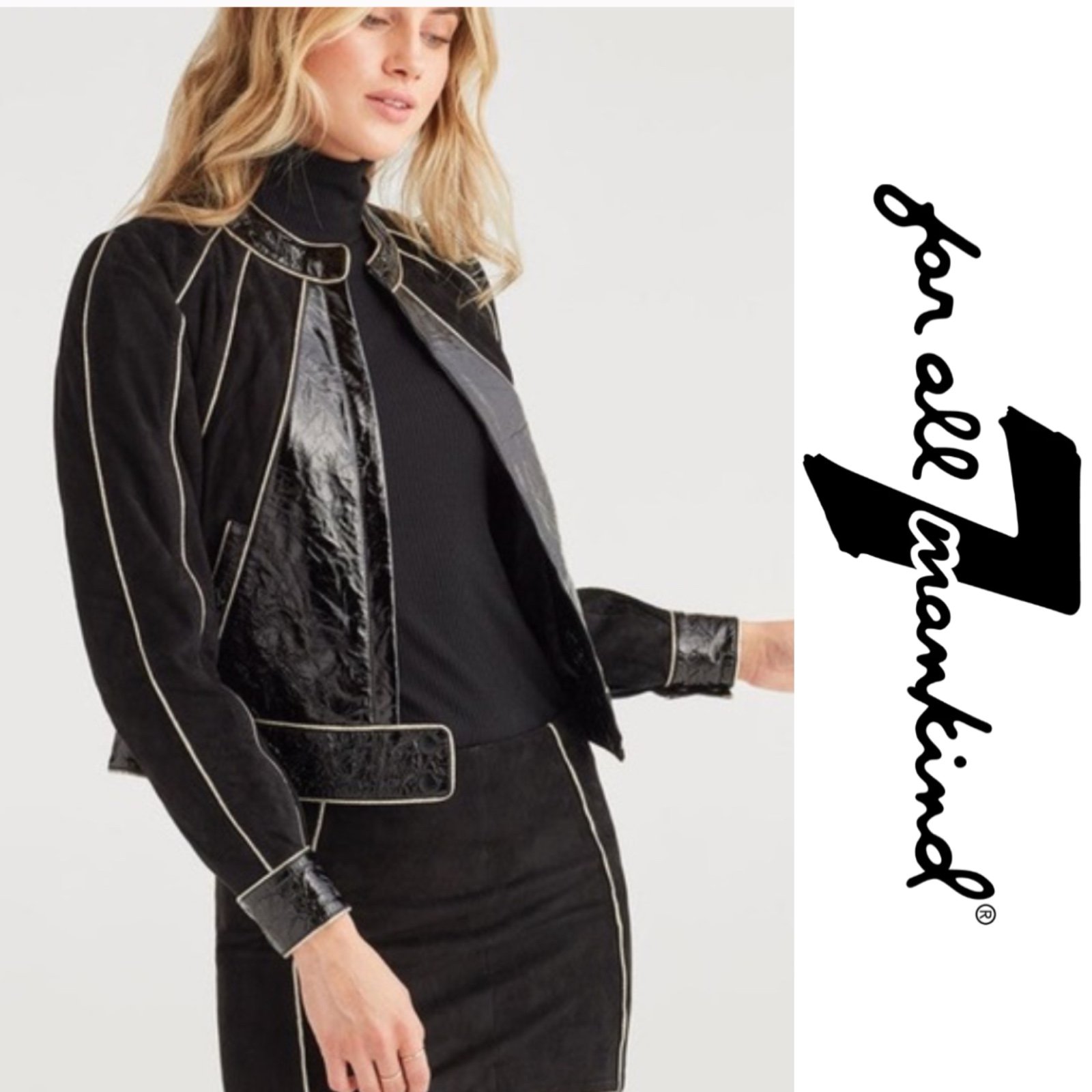 7 For All Mankind Black Leather Jacket with Gold Pipe*NWT