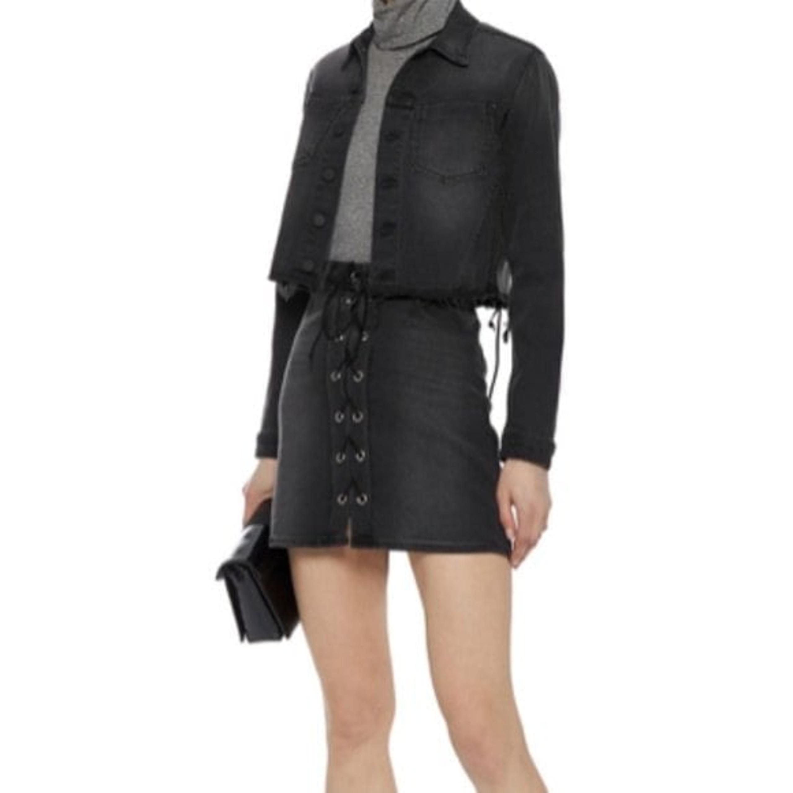 NEW L’AGENCE Paris Black Ash Wash Portia High Rise Lace Up Denim Mini Skirt 24