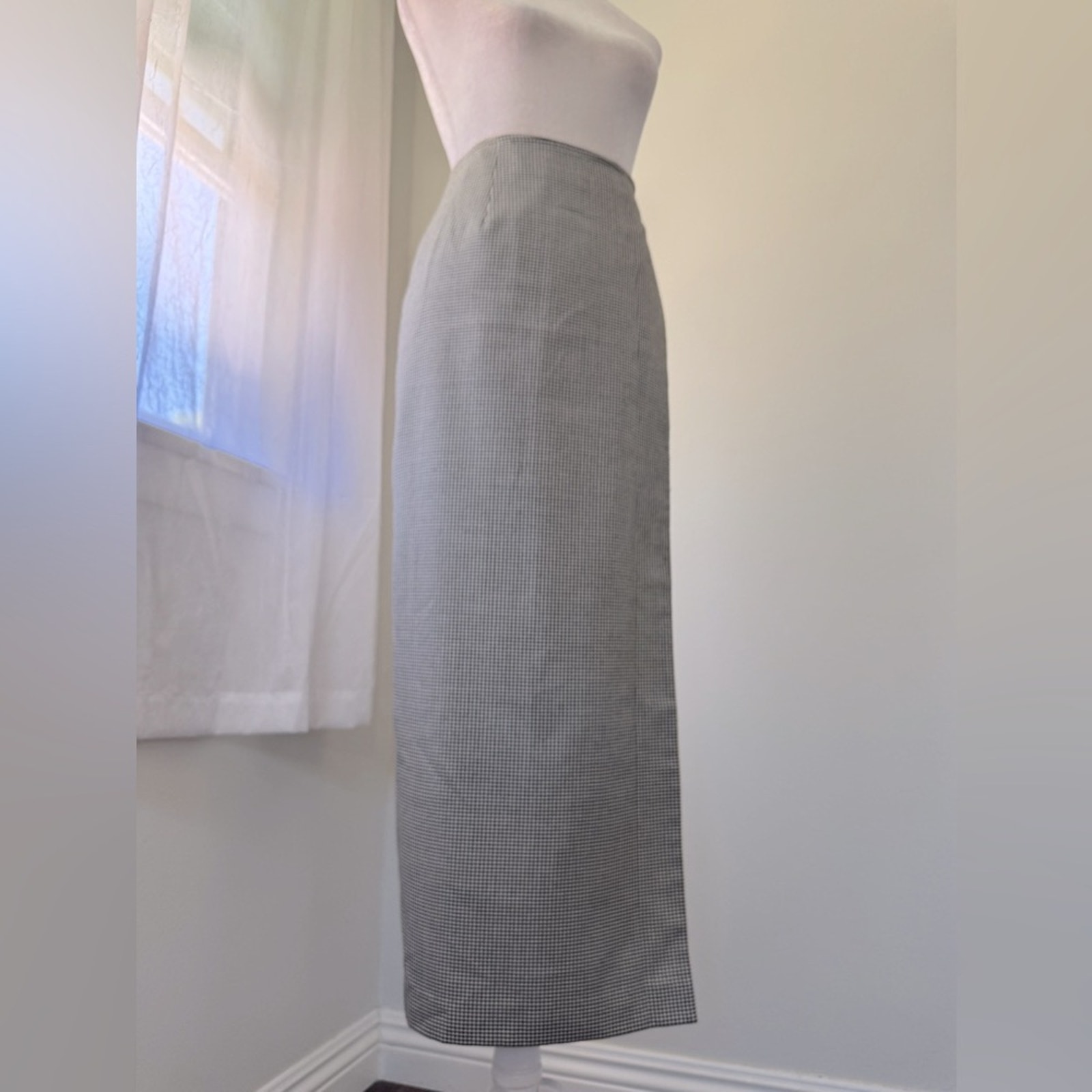 Vintage ‘90s Liz Claiborne Black & White Houndstooth Print Pencil Maxi Skirt