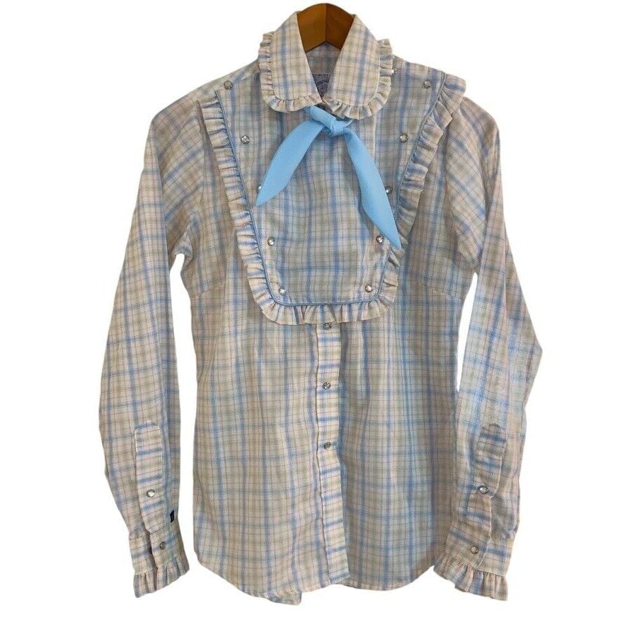 Vintage 1970's Rockmount Ranch Wear Western Pearl Snap Prairie Pastel Ruffle M