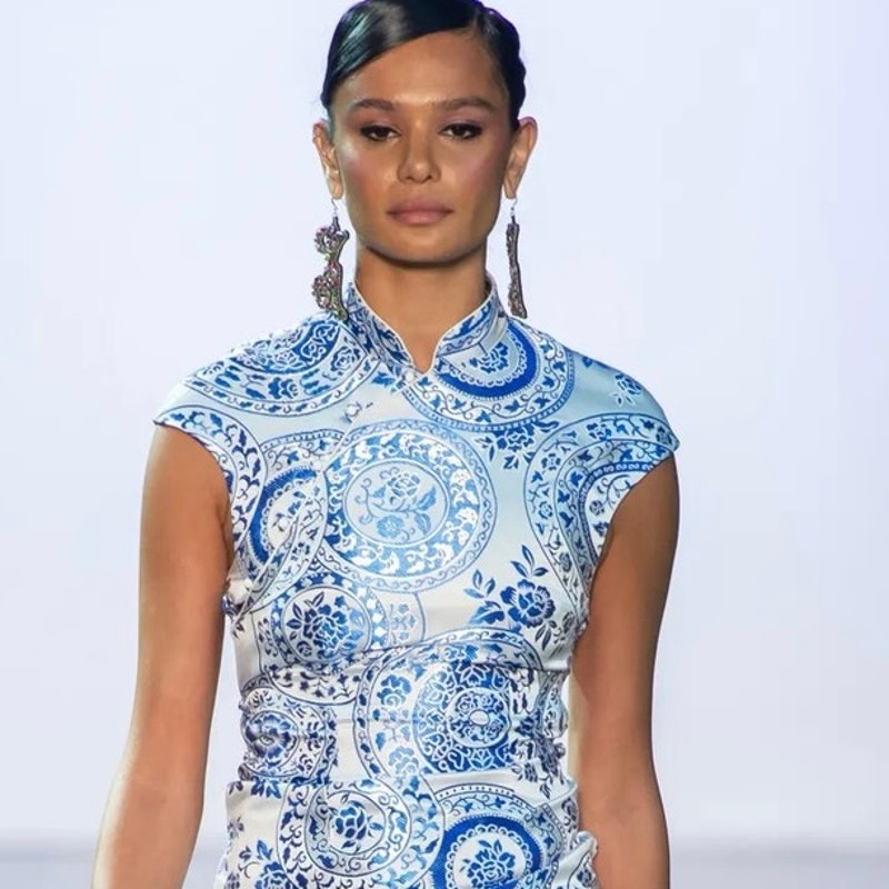 Kim Shui vogue runway blue sleeveless top lace up back sz S
