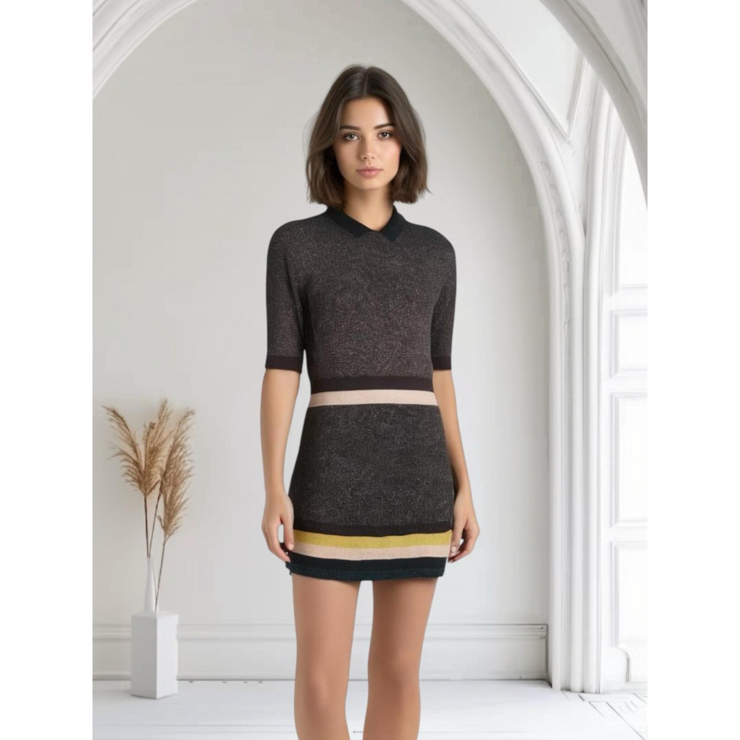 Ted Baker Short Sleeve Collared Dress Gray 2 Colorblock Stripe Office Academia