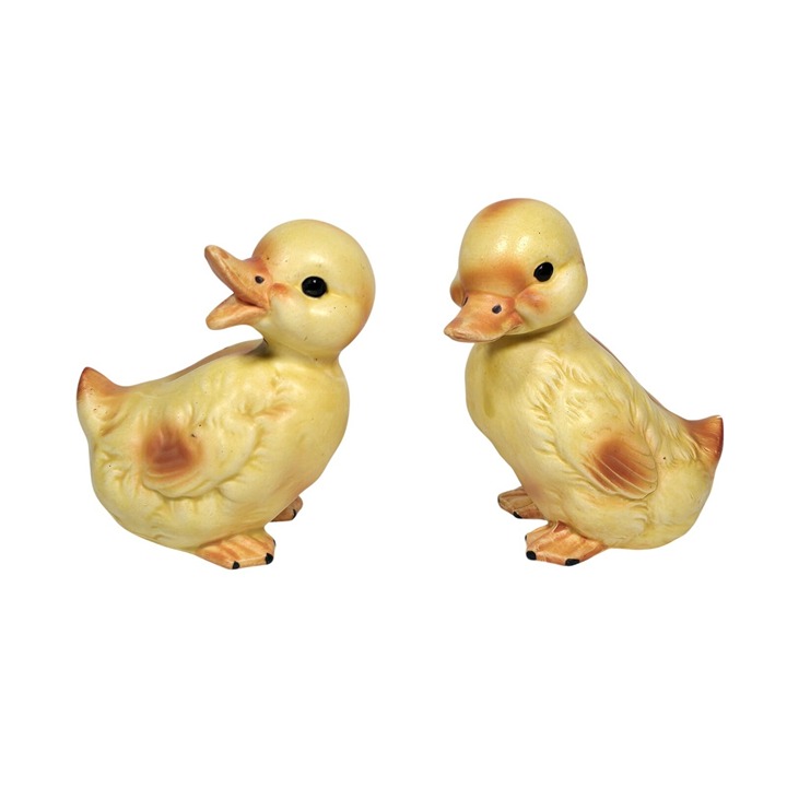 Vintage Lefton Yellow Duck Figurines Set Japan MCM Easter Duckling Nursery Decor