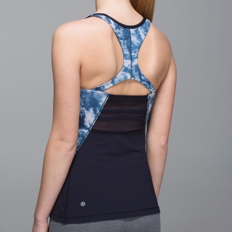 Lululemon Womens Tank Sz 8 Mesh With Me Top Naval Blue Seaside Silver Fox Lake