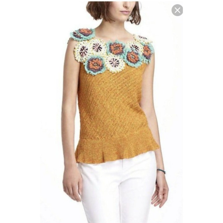 Anthropologie Edie Small Pullover Sutsuma Crochet Knit Floral Vest GUC