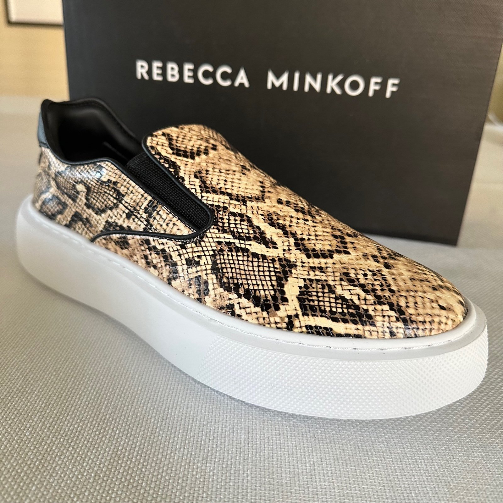 Womens 8 Rebecca Minkoff Eliza Python Print Leather Slip-On Sneakers NWB
