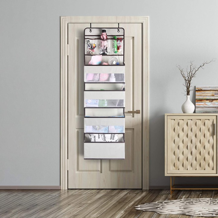 Over The Door Organizer Storage, Wall Mount Hanging Organizer, Beige