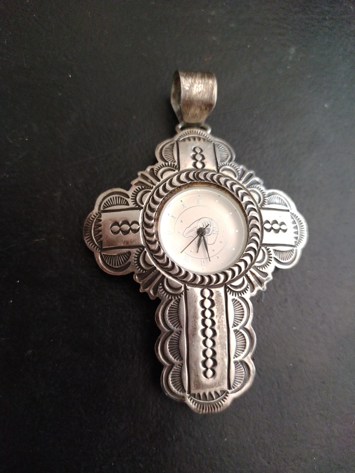 Sterling silver cross pendant with watch native American handmade