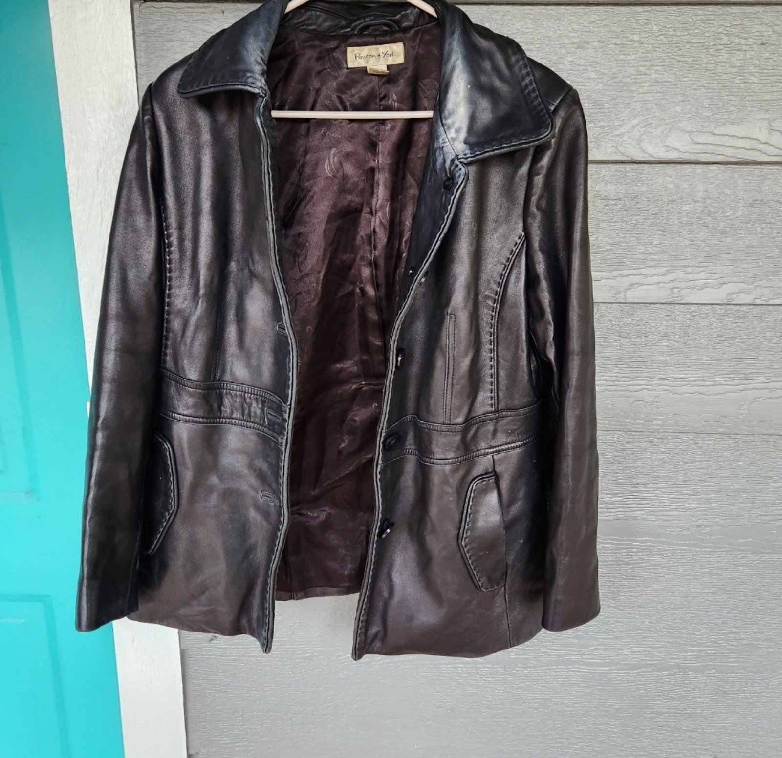 Vintage Preston & York 100% Lambskin Lamb Skin Leather Black Jacket Size Medium