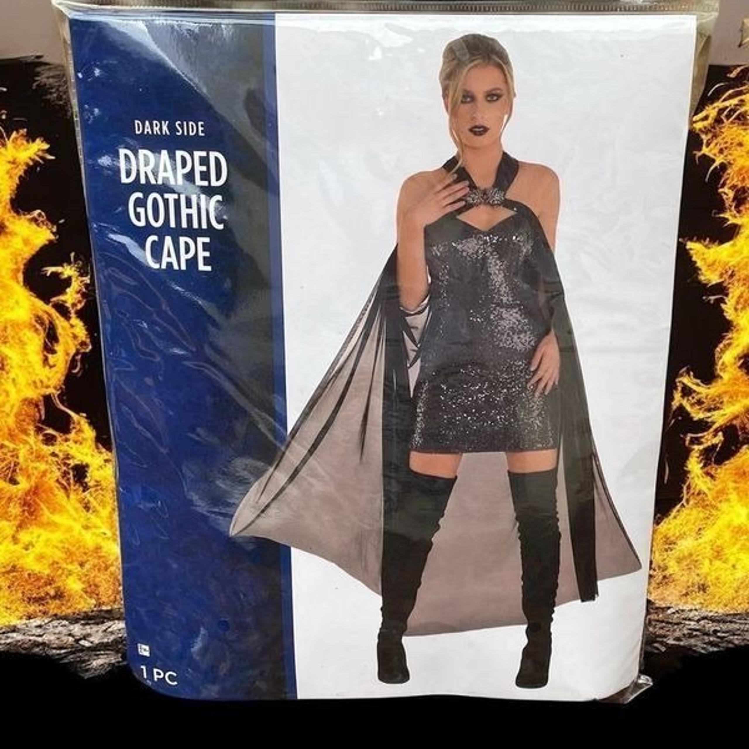 New Dark Side Black Draped Gothic Cape Costume Halloween Dress Up One Size