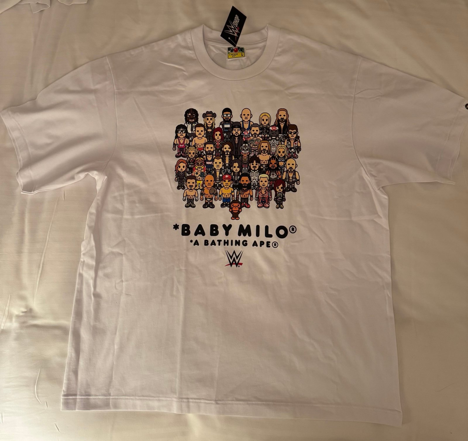 A BATHNIG APE Mens BAPE X WWE WRESTLERS BABY MILO RELAXED TEE Size Large In Hand