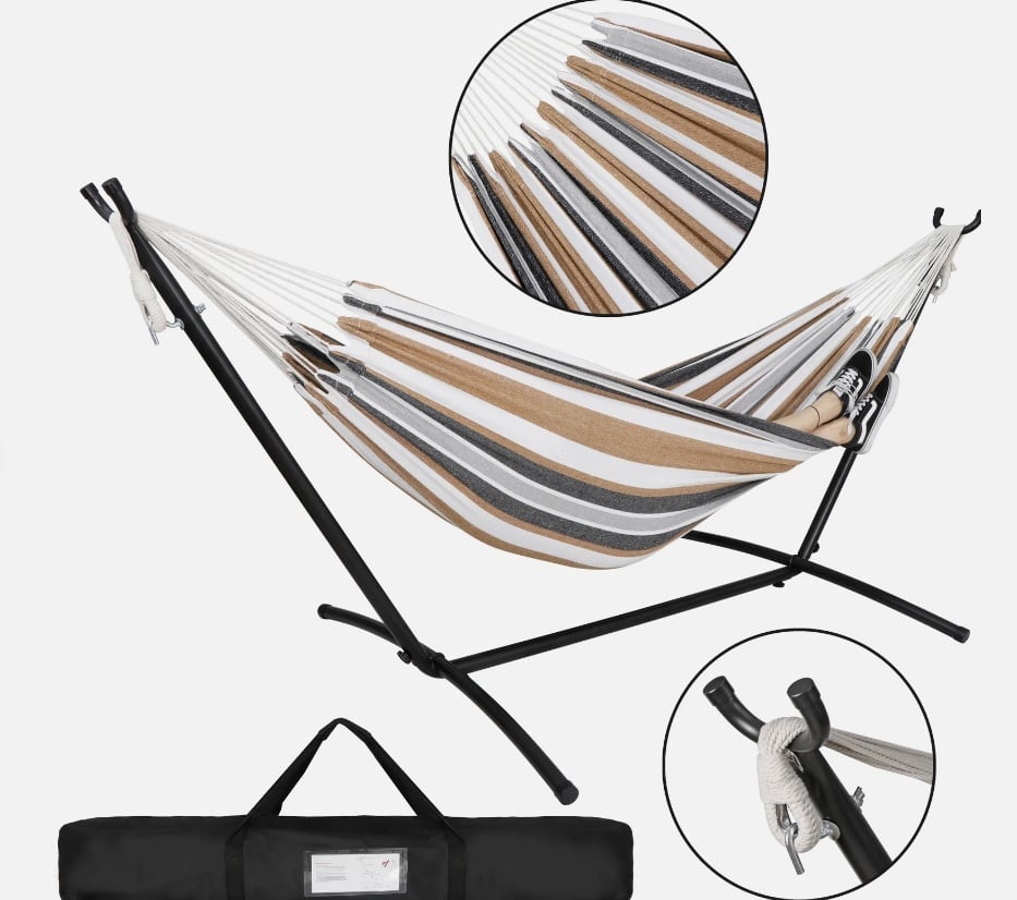 Portable Hammock with 9FT Steel Stand Set 620lb Capacity 2 Person Hammock Bed