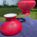 Pair Vintage pink Cased Over White Glass Student Hurricane Lamp Shades Ribbed 7”