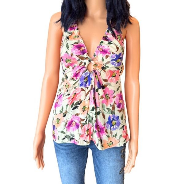 168 NEW Favorite Daughter Colorful Floral Keyhole Summer Halter Top Size Small