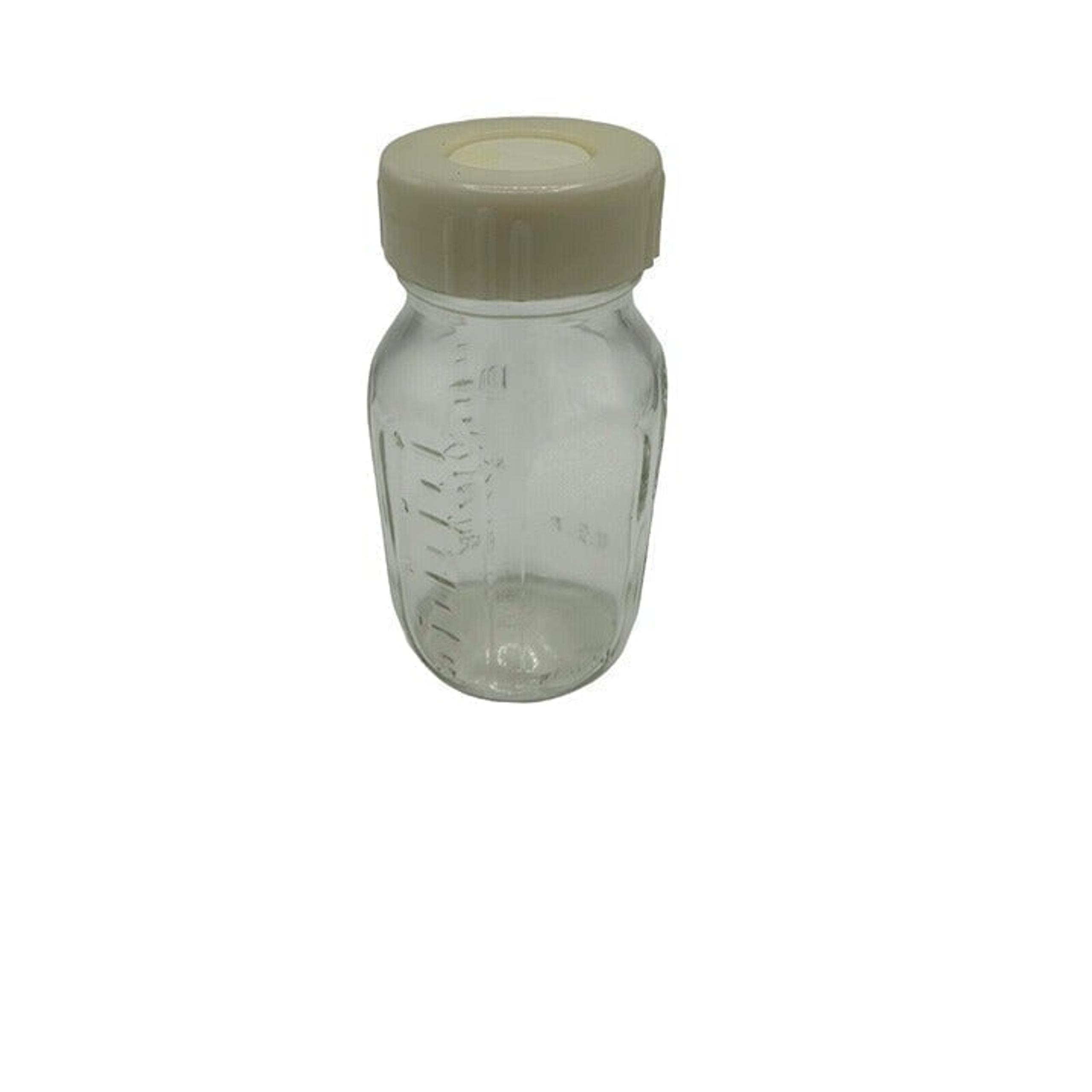 Vintage Evenflo Clear Glass Baby Bottle 4 Ounce USA. Sears Plastic Lid Cap White