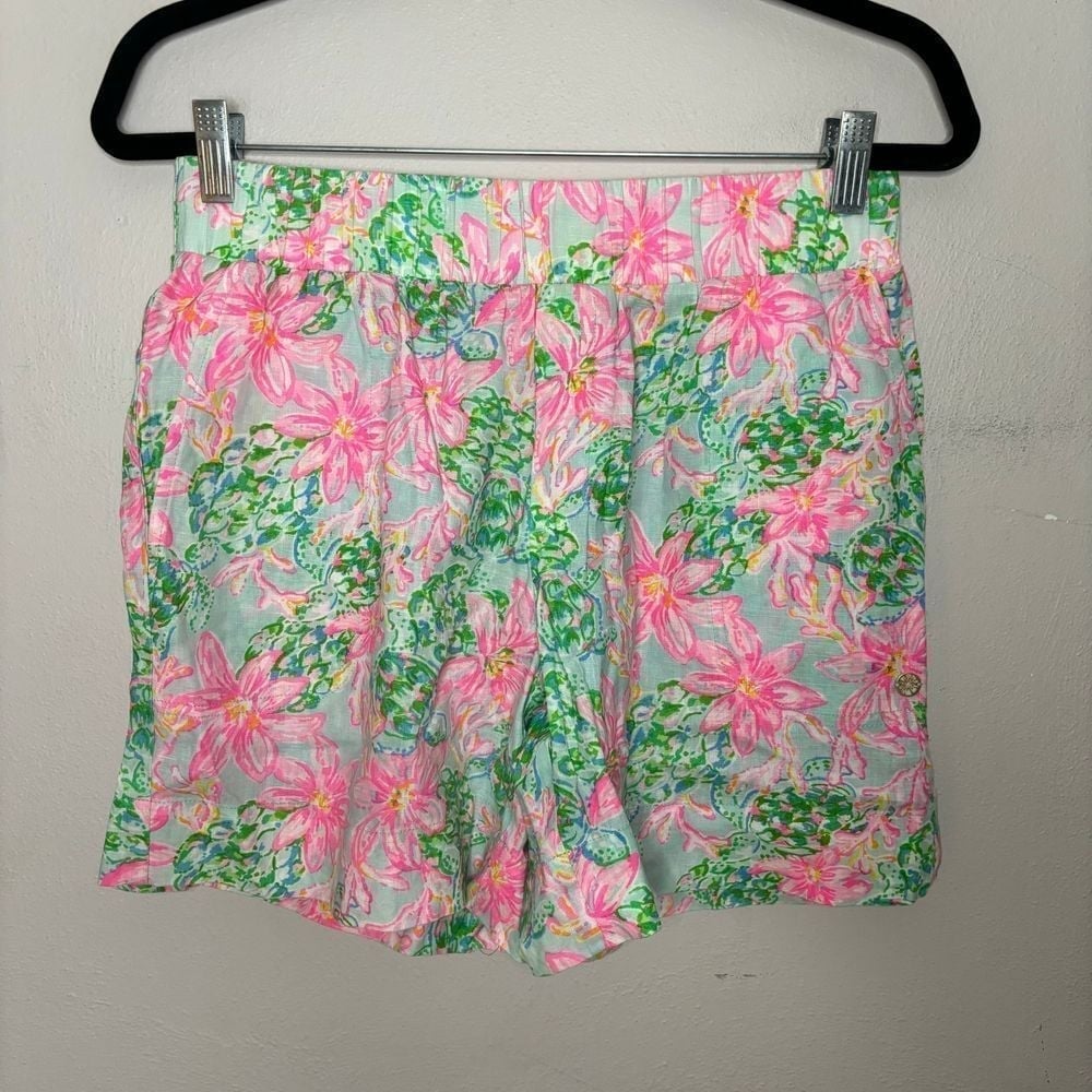 Lilly Pulitzer Shorts Women's Small Lilo So Shellegant Floral Pull On Linen