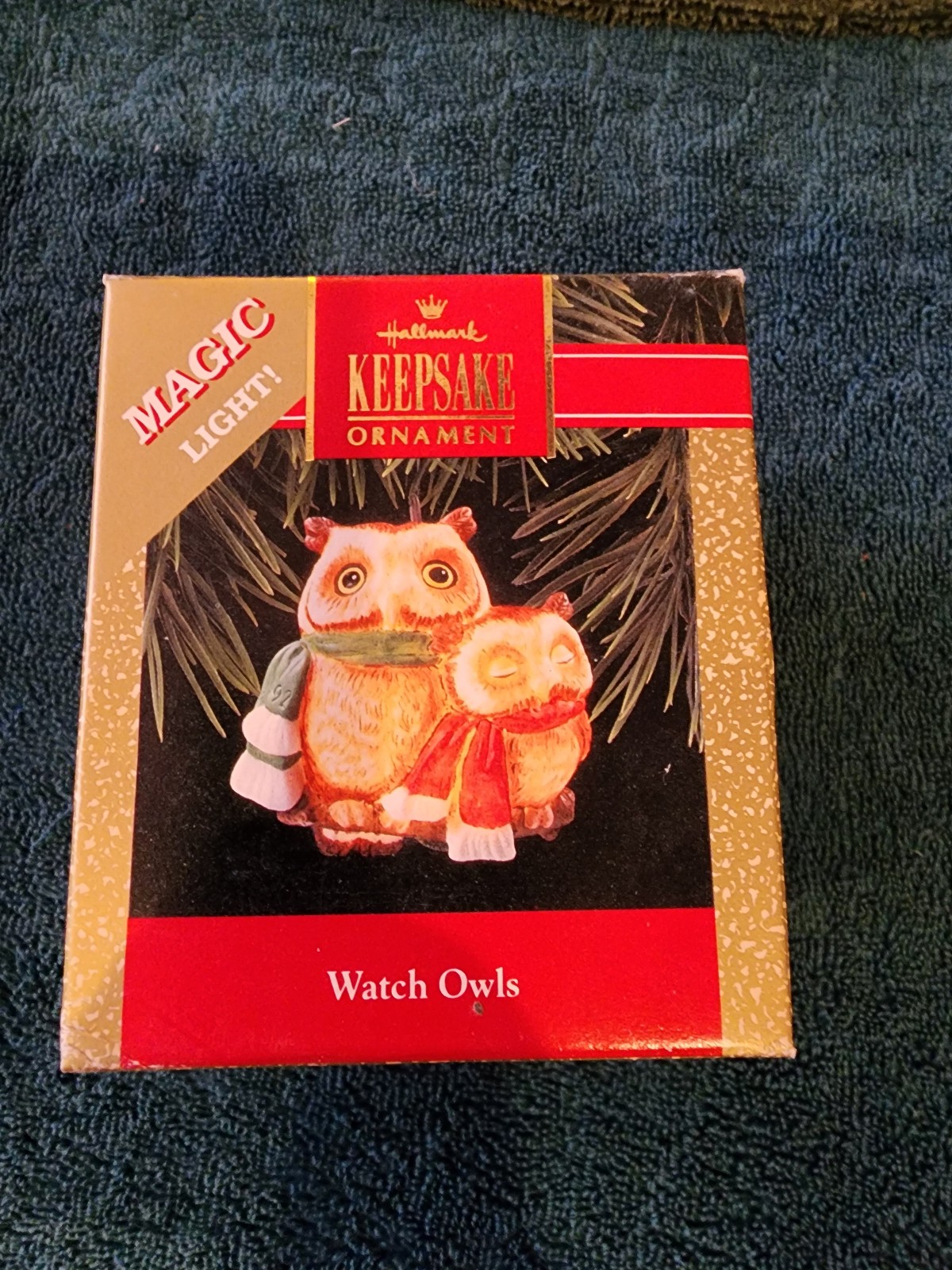Hallmark 1992 magic light keepsake watch owls ornament new in box