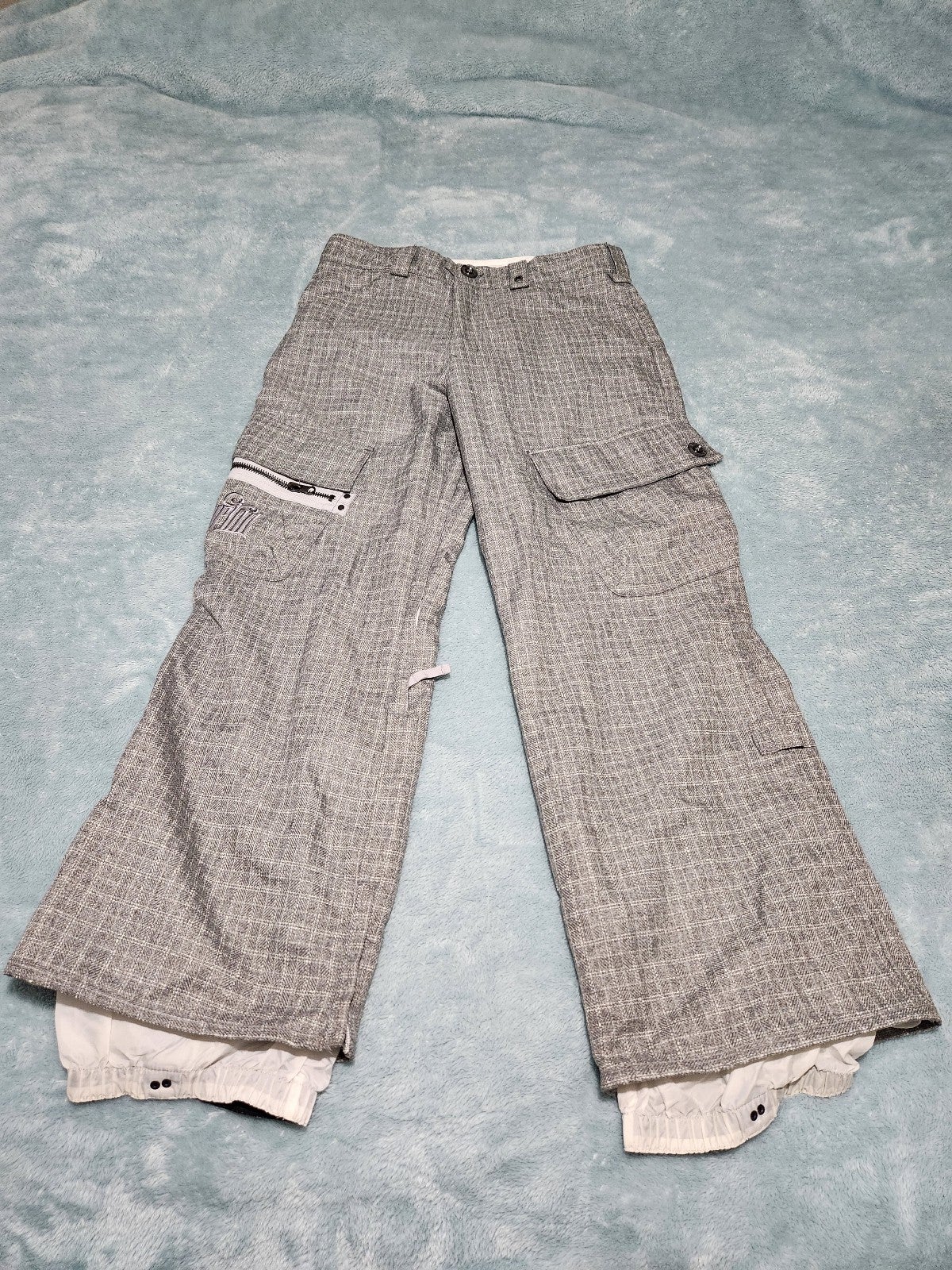 BURTON DryRide Medium Snowboard Winter Ski Pants Gray Adjustable Plaid Print